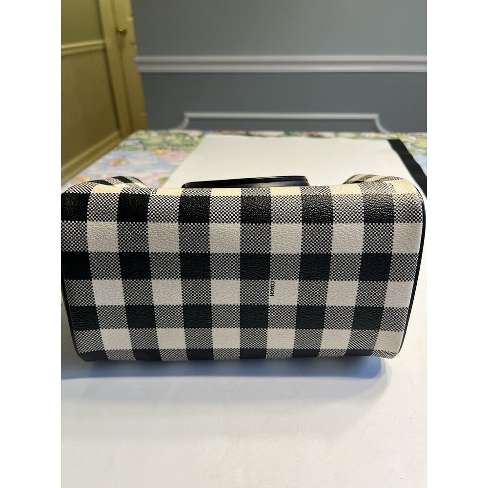 Coach Mini Bennett Black White Plaid Crossed Grain Leather Satchel - Picture 15 of 16